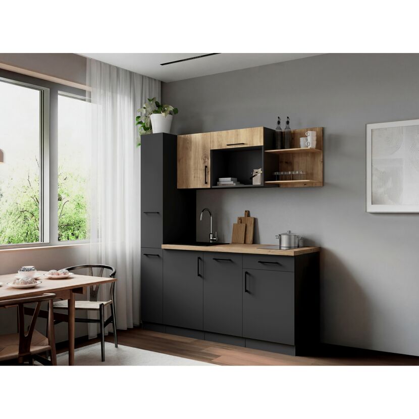 Küchenzeile 'Oliver' mit E-Geräten eichefarben/grau 175 cm