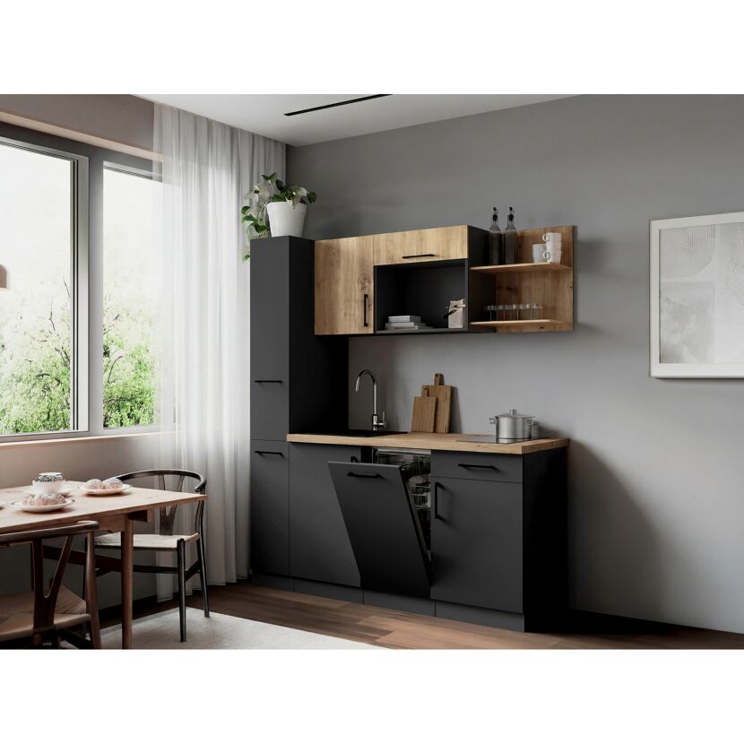 Küchenzeile 'Oliver' mit E-Geräten eichefarben/grau 175 cm