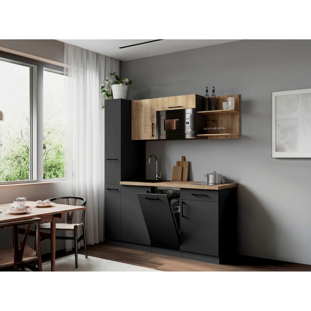 Küchenzeile 'Oliver' mit E-Geräten eichefarben/grau 175 cm