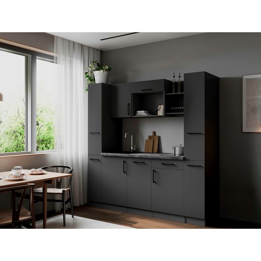 Küchenzeile 'Oliver' mit E-Geräten grau 205 cm