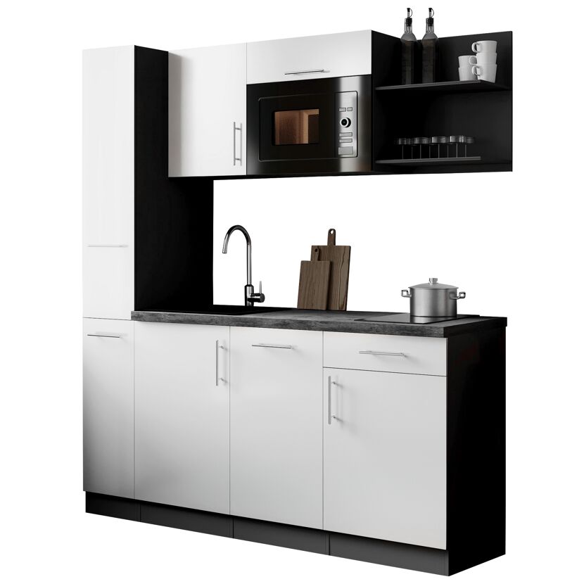 Küchenzeile 'Oliver' mit E-Geräten weiß/grau 175 cm