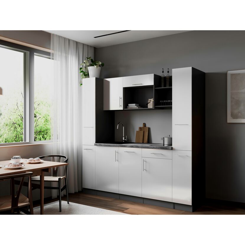 Küchenzeile 'Oliver' mit E-Geräten weiß/grau 205 cm