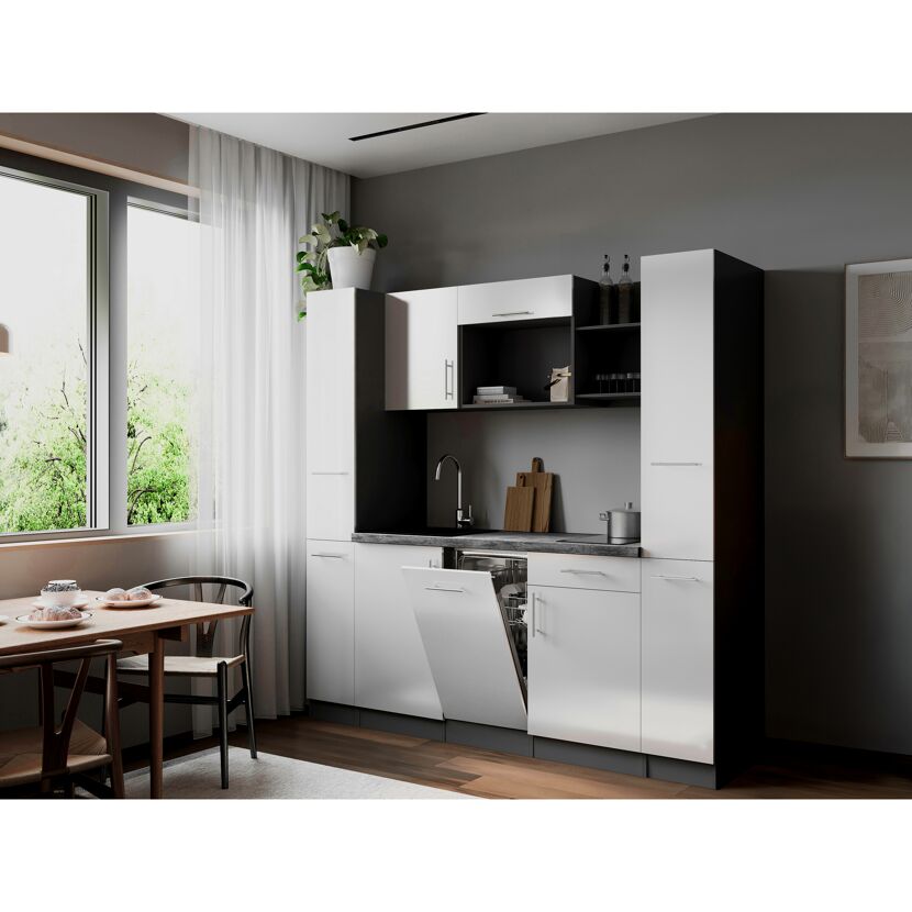 Küchenzeile 'Oliver' mit E-Geräten weiß/grau 205 cm