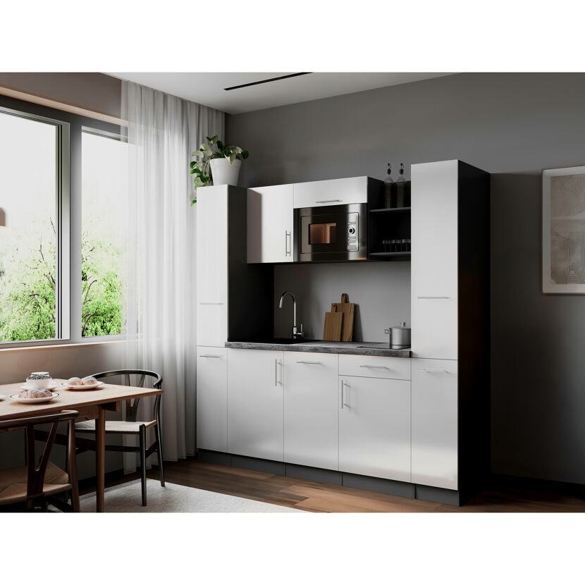 Küchenzeile 'Oliver' mit E-Geräten weiß/grau 205 cm