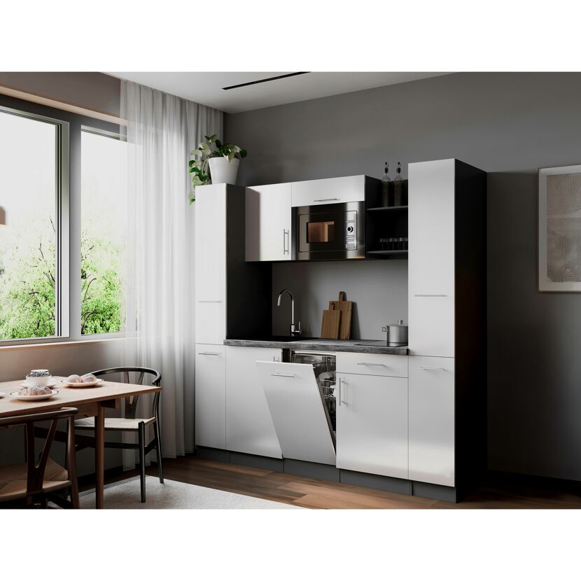 Küchenzeile 'Oliver' mit E-Geräten weiß/grau 205 cm