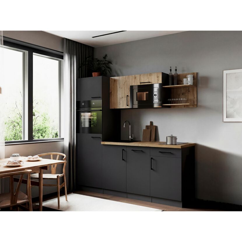 Küchenzeile 'Oliver' mit E-Geräten eichefarben/grau 205 cm
