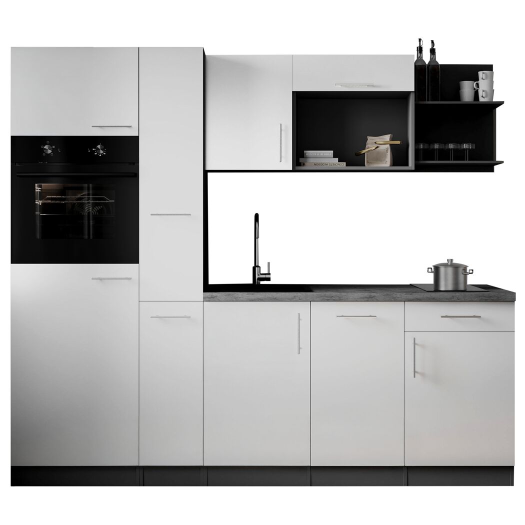 Küchenzeile 'Oliver' mit E-Geräten weiß/grau 235 cm