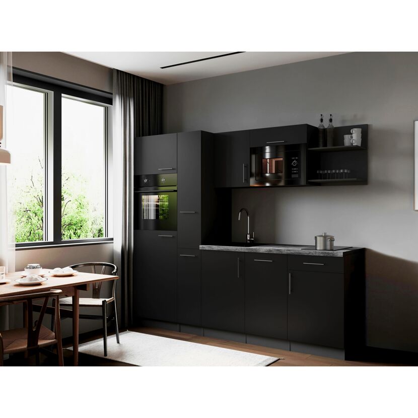Küchenzeile 'Oliver' mit E-Geräten schwarz/grau 235 cm