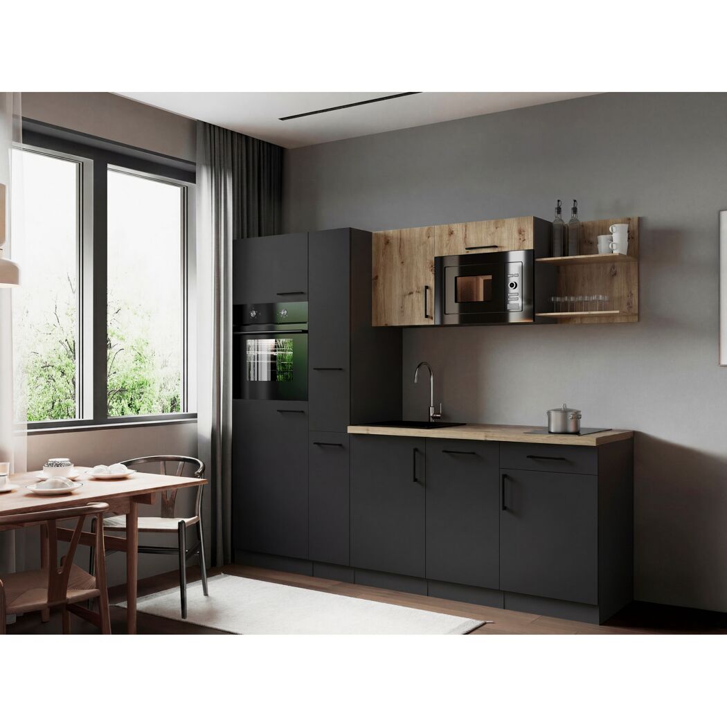 Küchenzeile 'Oliver' mit E-Geräten eichefarben/grau 235 cm