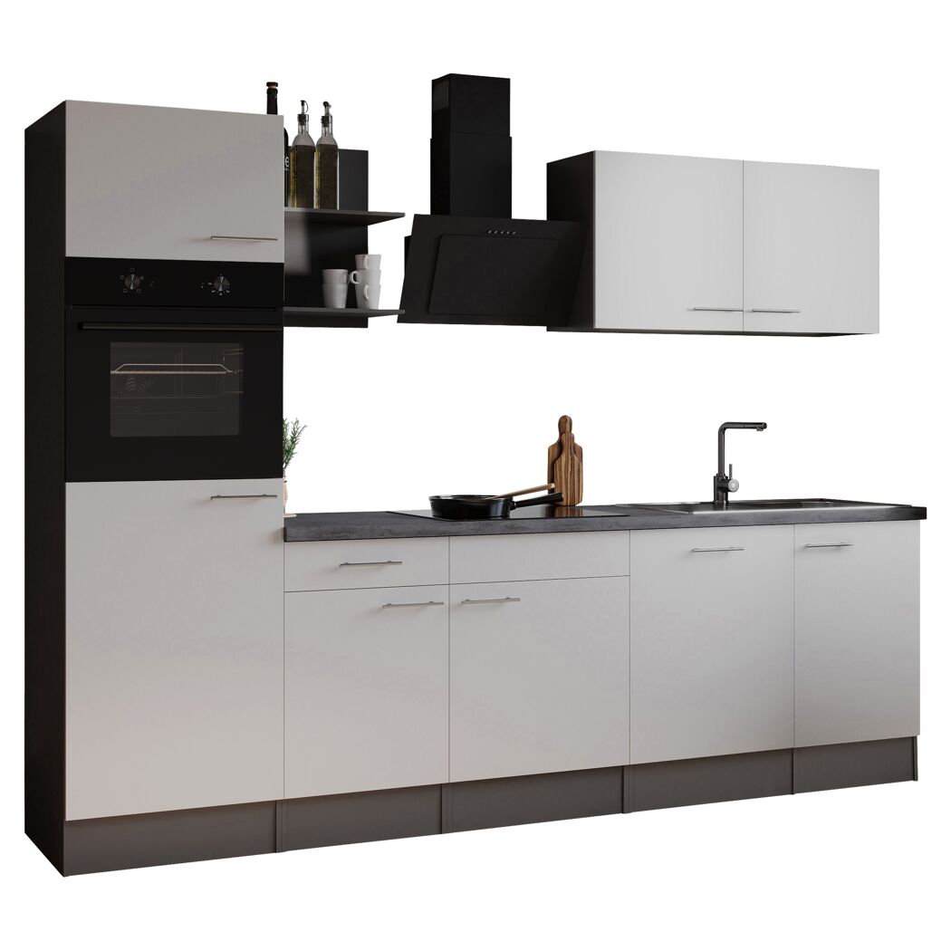 Küchenzeile 'Oliver' mit E-Geräten weiß/grau 280 cm