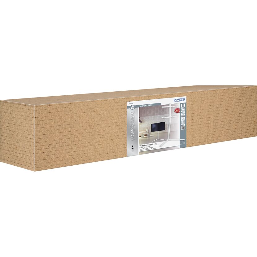 Kartonverpackung für weißen TV-Standfuß.