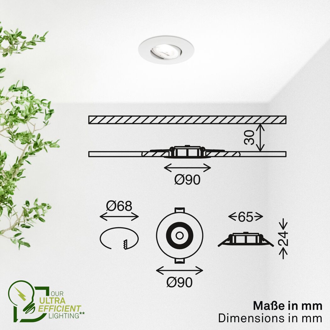 LED-Einbauleuchte 'Kulana' Ø 9 x 2,4 cm neutralweiß 6 W 1080 lm