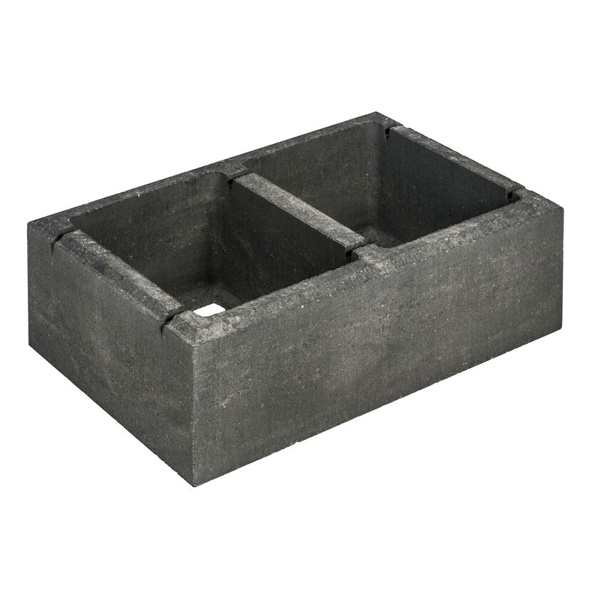 Dunkelgrauer Mauerstein 'T-Wall Linear Maxi' mit zwei Hohlräumen.