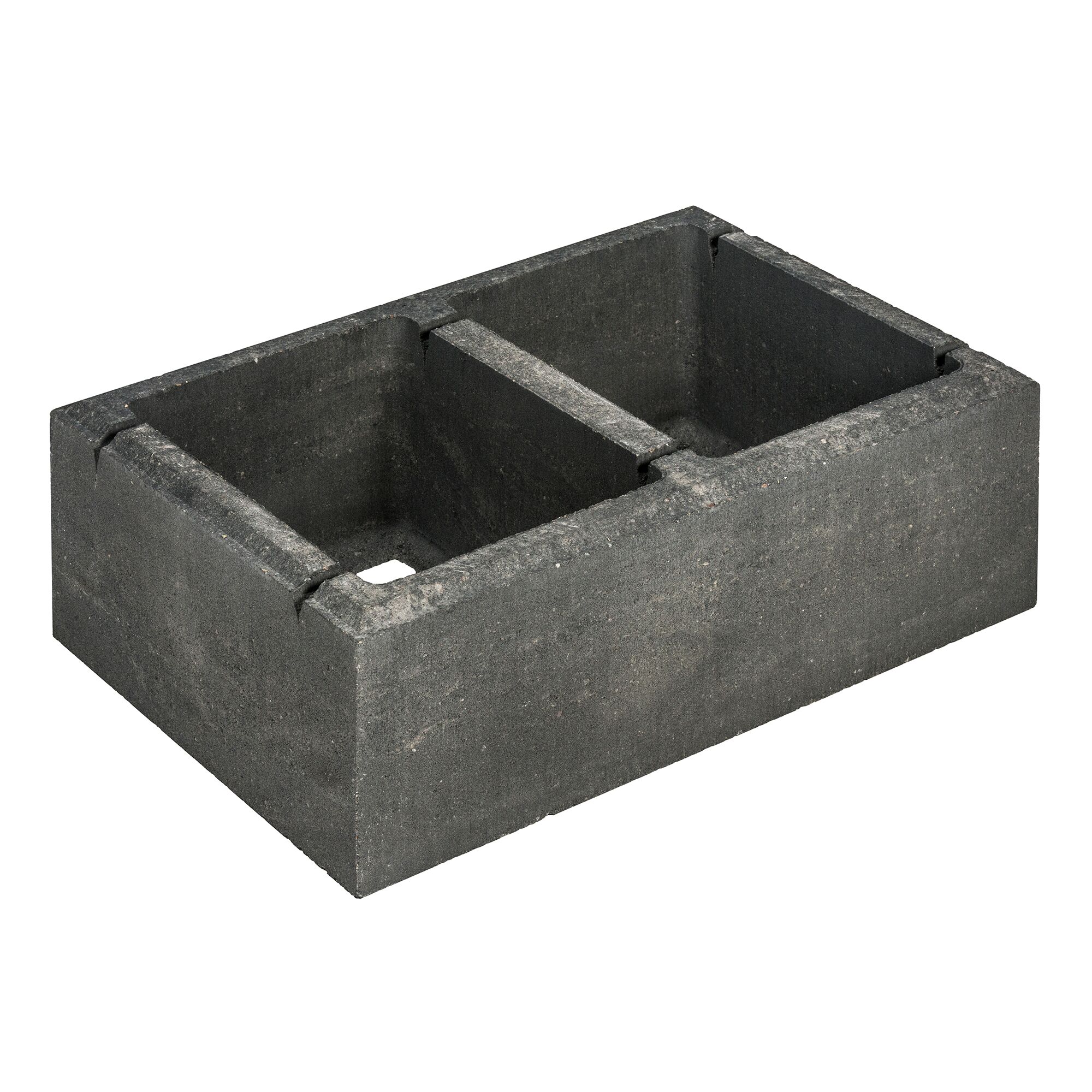 Dunkelgrauer Mauerstein 'T-Wall Linear Maxi' mit zwei Hohlräumen.
