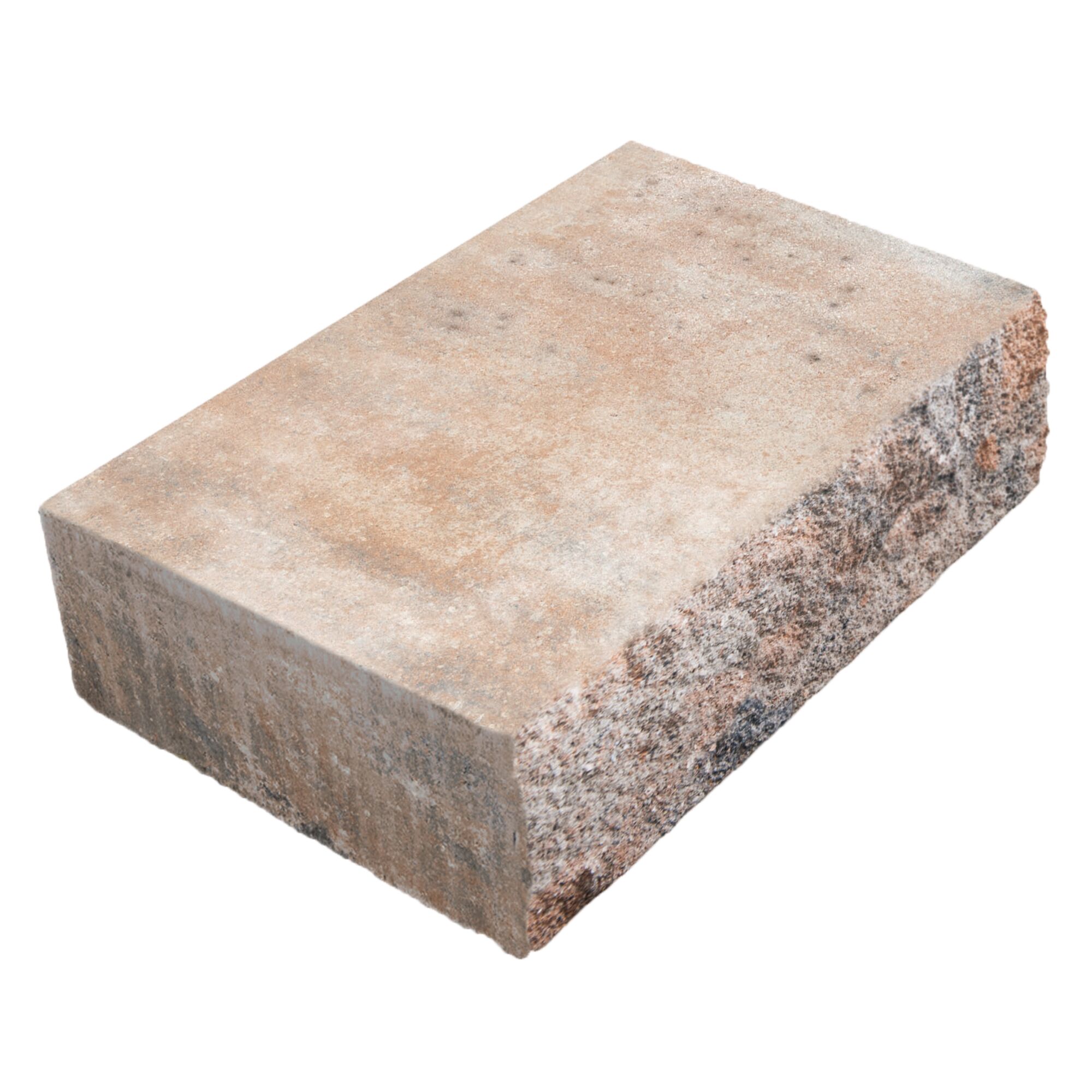 Blockstufe muschelkalkfarben mit rauer Oberfläche auf weißem Hintergrund