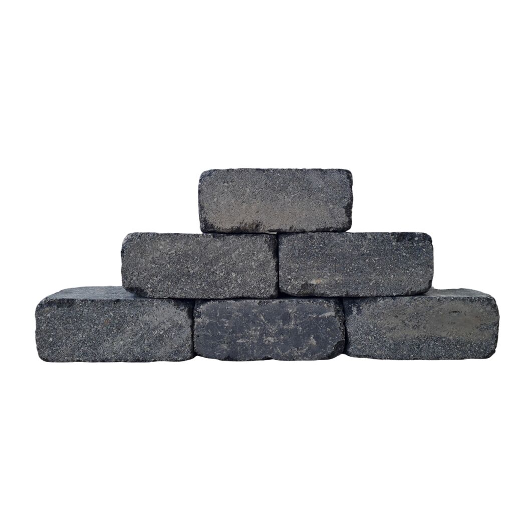 Gestapelte Mauersteine 'T-Wall Aged Midi' basaltfarben.