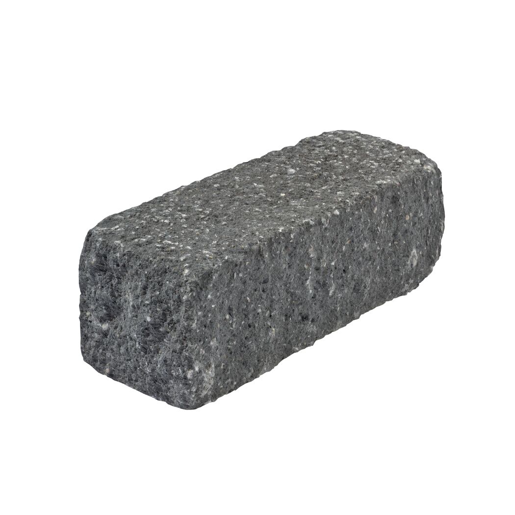 Schwarzer Mauerstein 'T-Wall Quarry' mit grober Struktur.