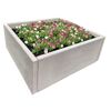 Graue Palisade mit rosa und weißen Blumen