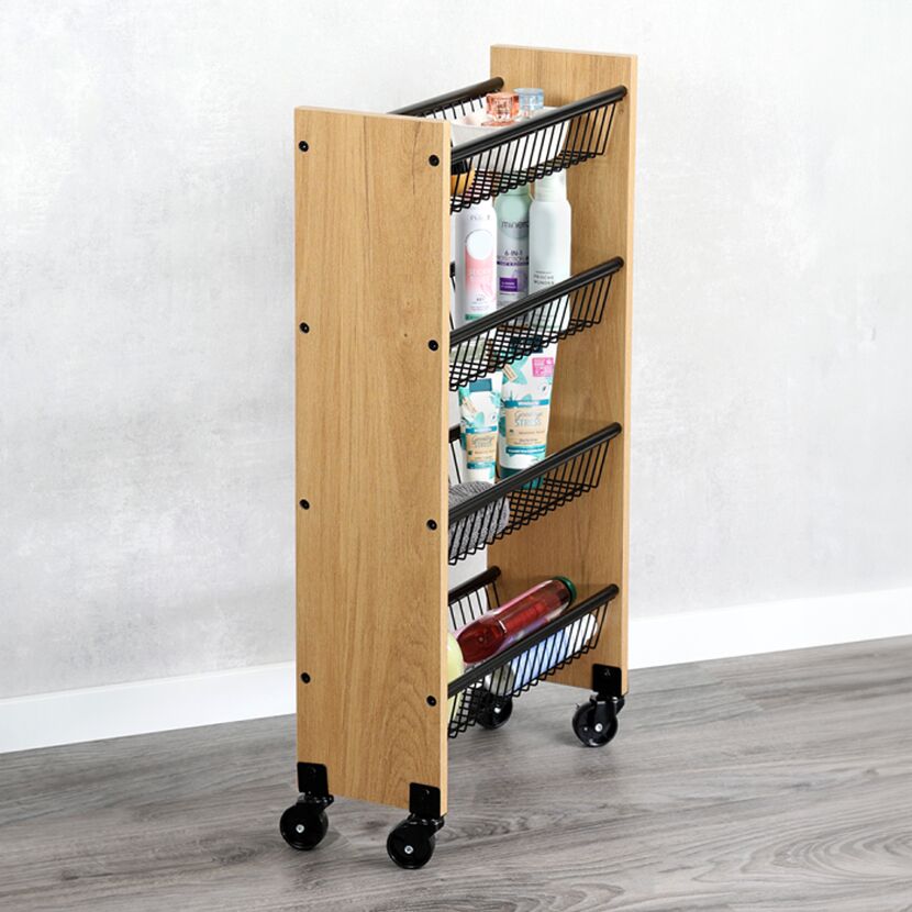 Küchenrollwagen schwarz/holzfarben 45 x 77 x 17 cm