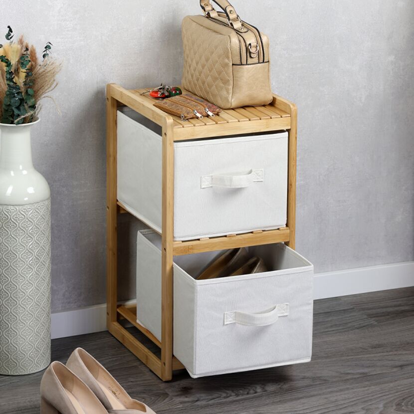 Aufbewahrungsregal mit 2 Stoffboxen Bambus braun 29,5 x 57 x 33,5 cm