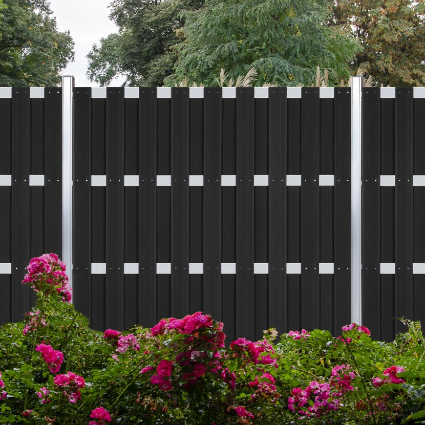Zaunelement 'Grace Line' WPC/Aluminium grau 180 x 180 cm