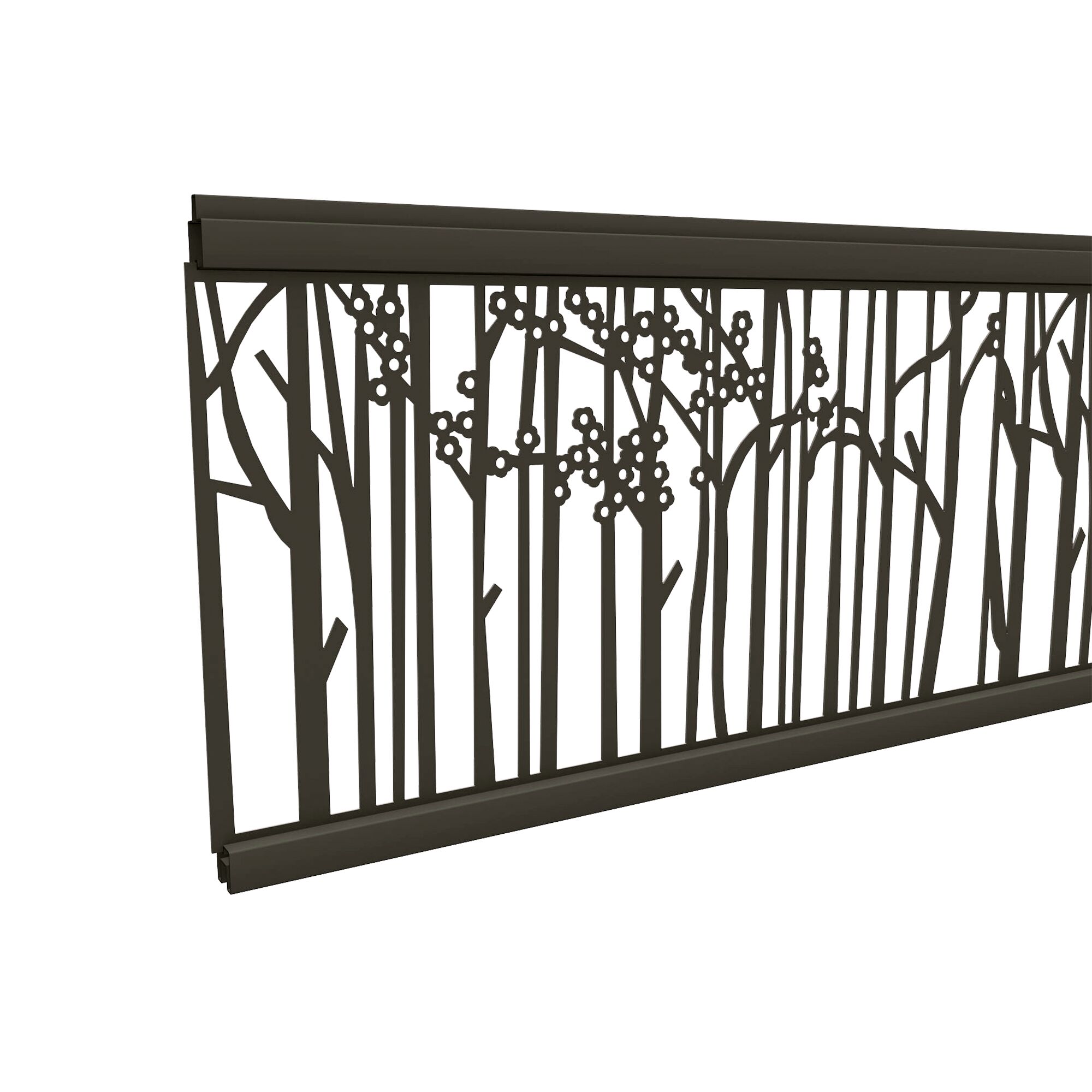Graues Zaunelement 'Cora Line' Aluminium mit Baummotiv
