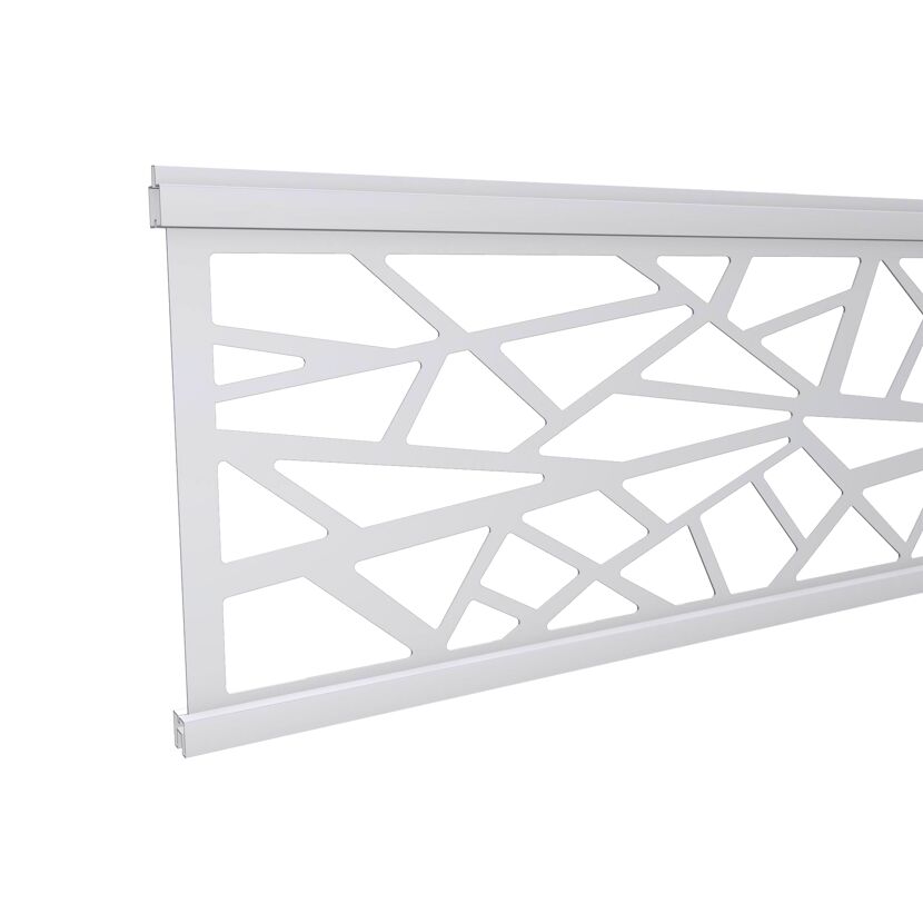 Silbernes Aluminium Zaunelement 'Cora Line' mit geometrischem Muster