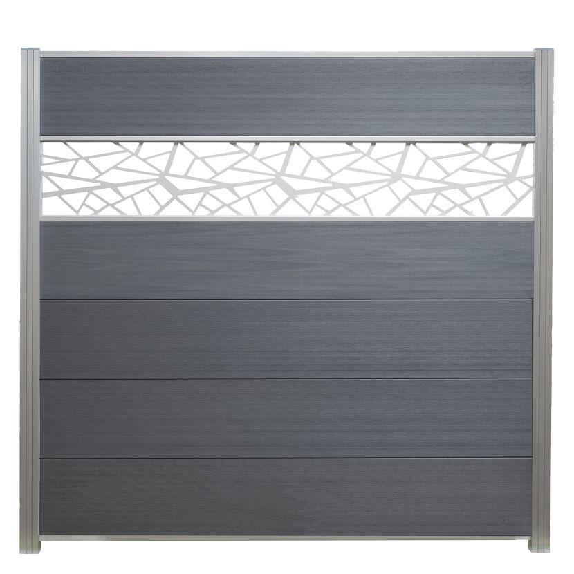 Zaunelement 'Cora Line' Aluminium silber, grau mit Muster.