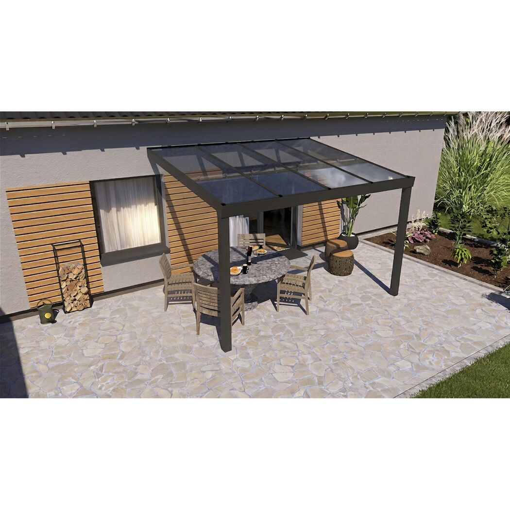 Terrassenüberdachung 'Premium Roof' anthrazit 406 x 400 cm Polycarbonat transparent