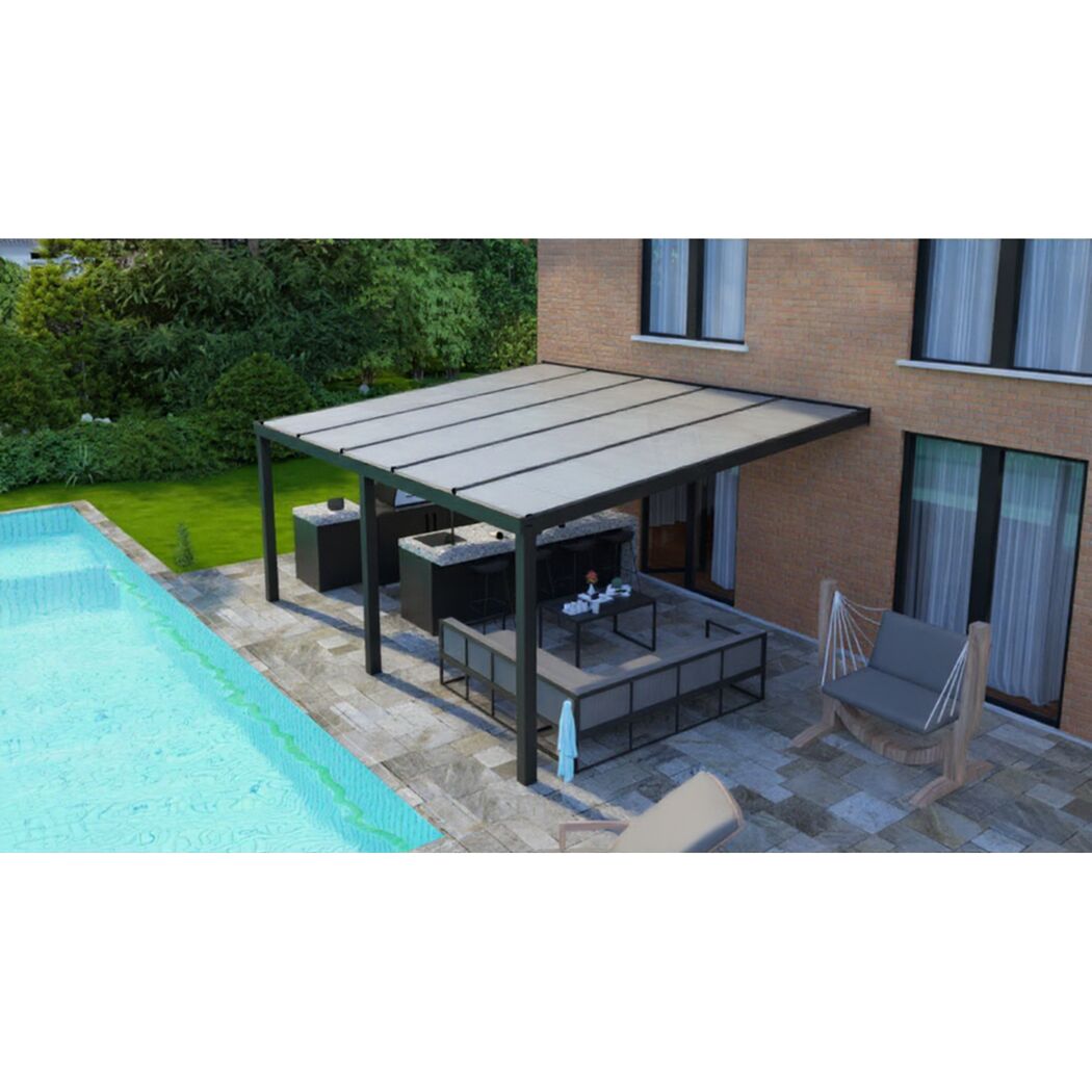 Terrassenüberdachung 'Premium Roof' anthrazit 506 x 400 cm Polycarbonat opal