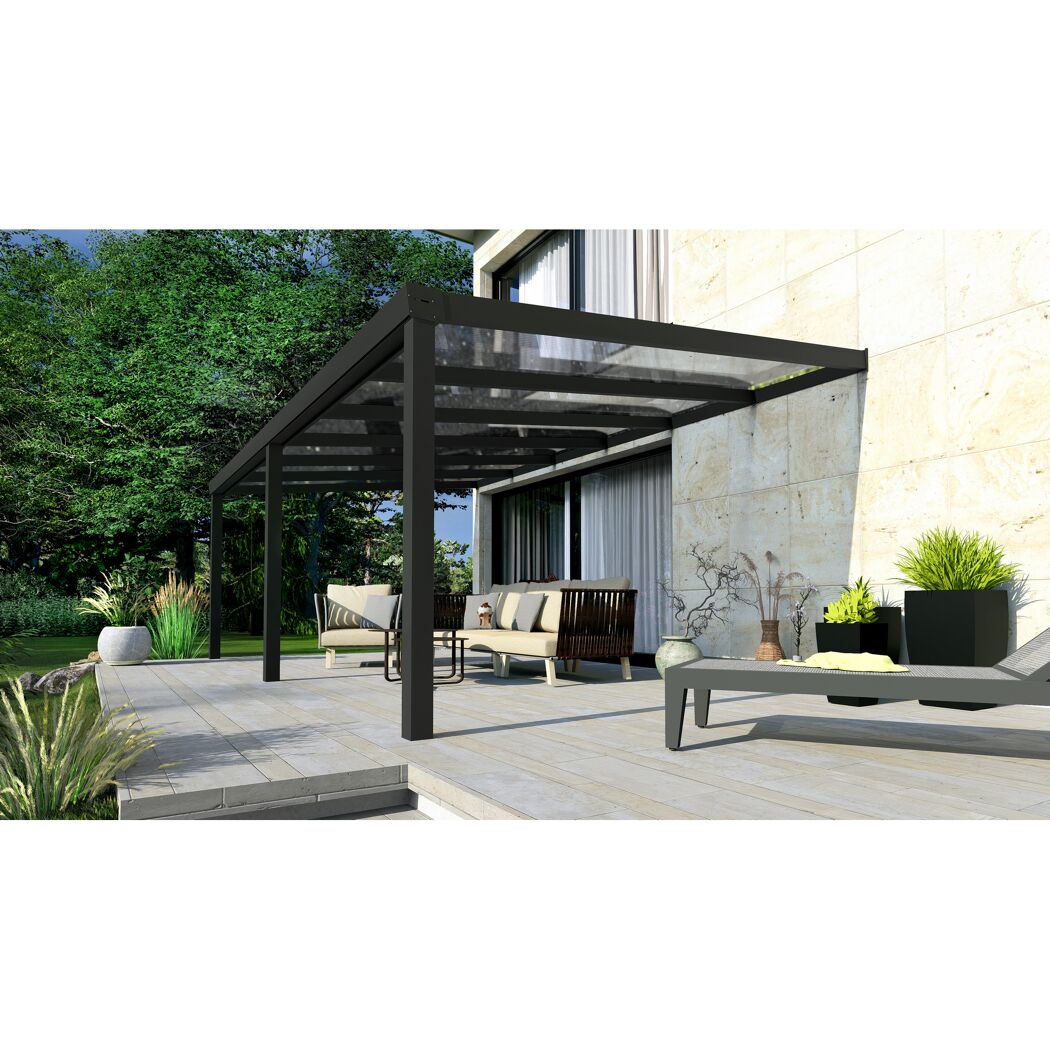 Terrassenüberdachung 'Premium Roof' anthrazit 606 x 300 cm Polycarbonat transparent