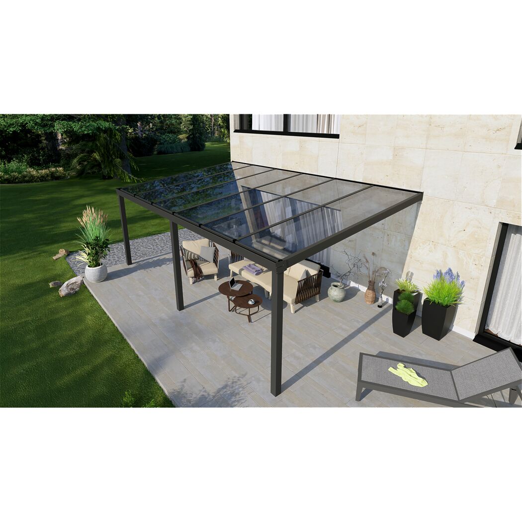 Terrassenüberdachung 'Premium Roof' anthrazit 606 x 400 cm Polycarbonat transparent