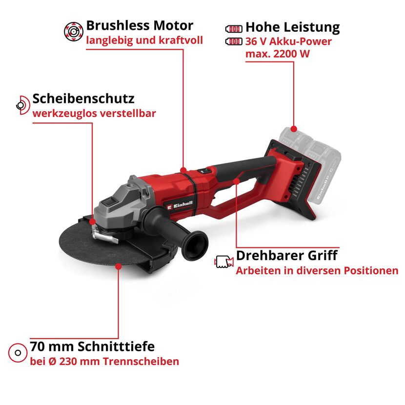 Akku-Winkelschleifer 'TP-AG 36/230-22 Li BL Solo' ohne Akku und Ladegerät