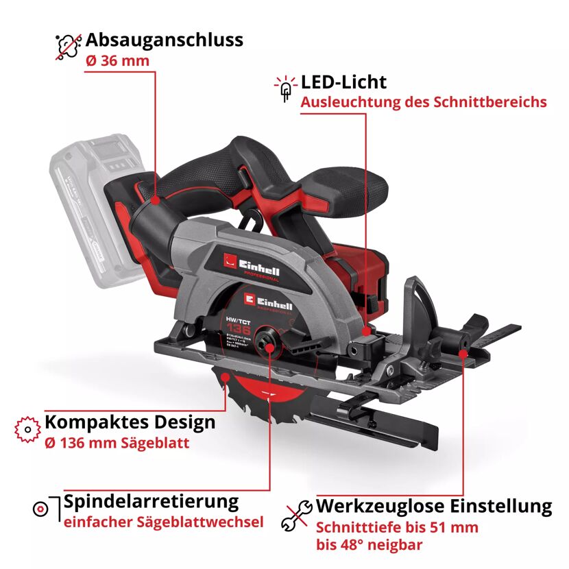 Akku-Handkreissäge 'TP-CS 18/136-C Li BL - Solo' ohne Akku und Ladegerät 18 V