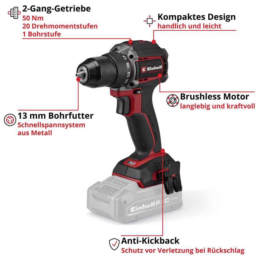 Akku-Bohrschrauber 'TP-CD 18/50-C Li BL' Professional ohne Akku und Ladegerät 18 V