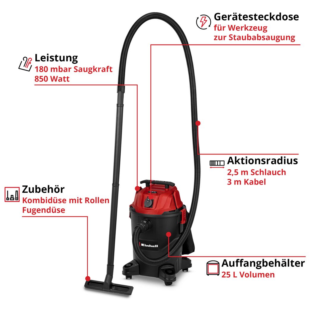 Nass-Trockensauger 'TC-VC 2555 A' 25 l 850 W rot/schwarz