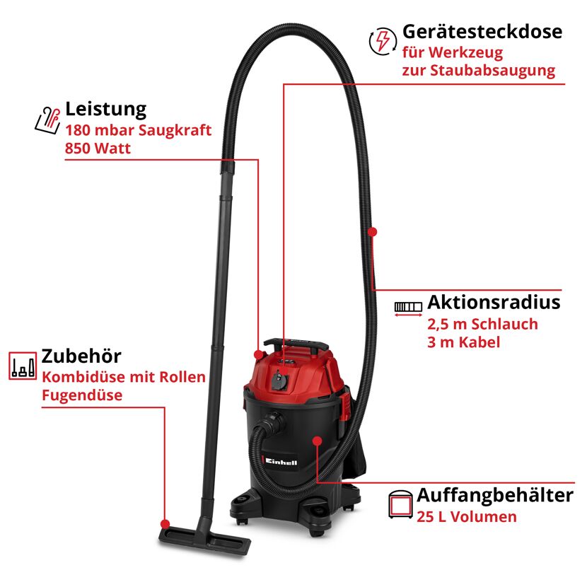 Nass-Trockensauger 'TC-VC 2555 A' 25 l 850 W rot/schwarz