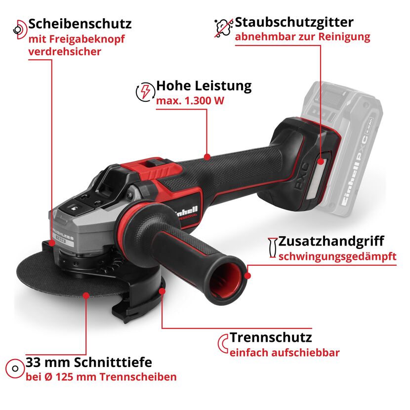 Akku-Winkelschleifer 'TP-AG 18/125-13 Q Li BL Solo' ohne Akku und Ladegerät