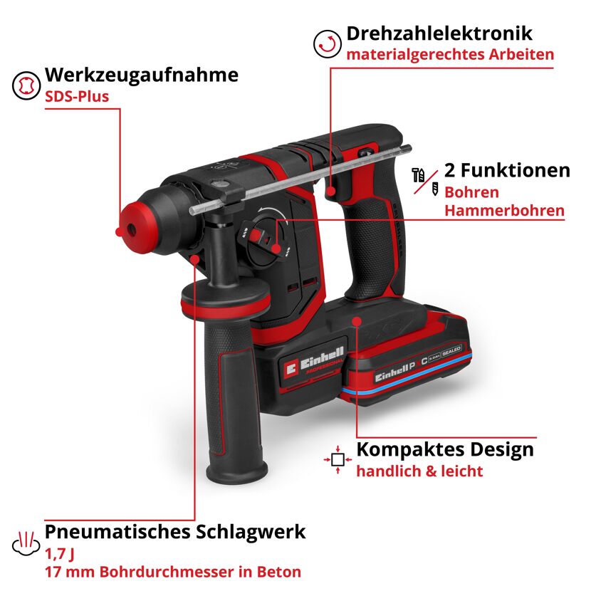 Akku-Bohrhammer 'TP-HD 18/17-C Li BL +5' Professional mit Akku und Ladegerät 18 V