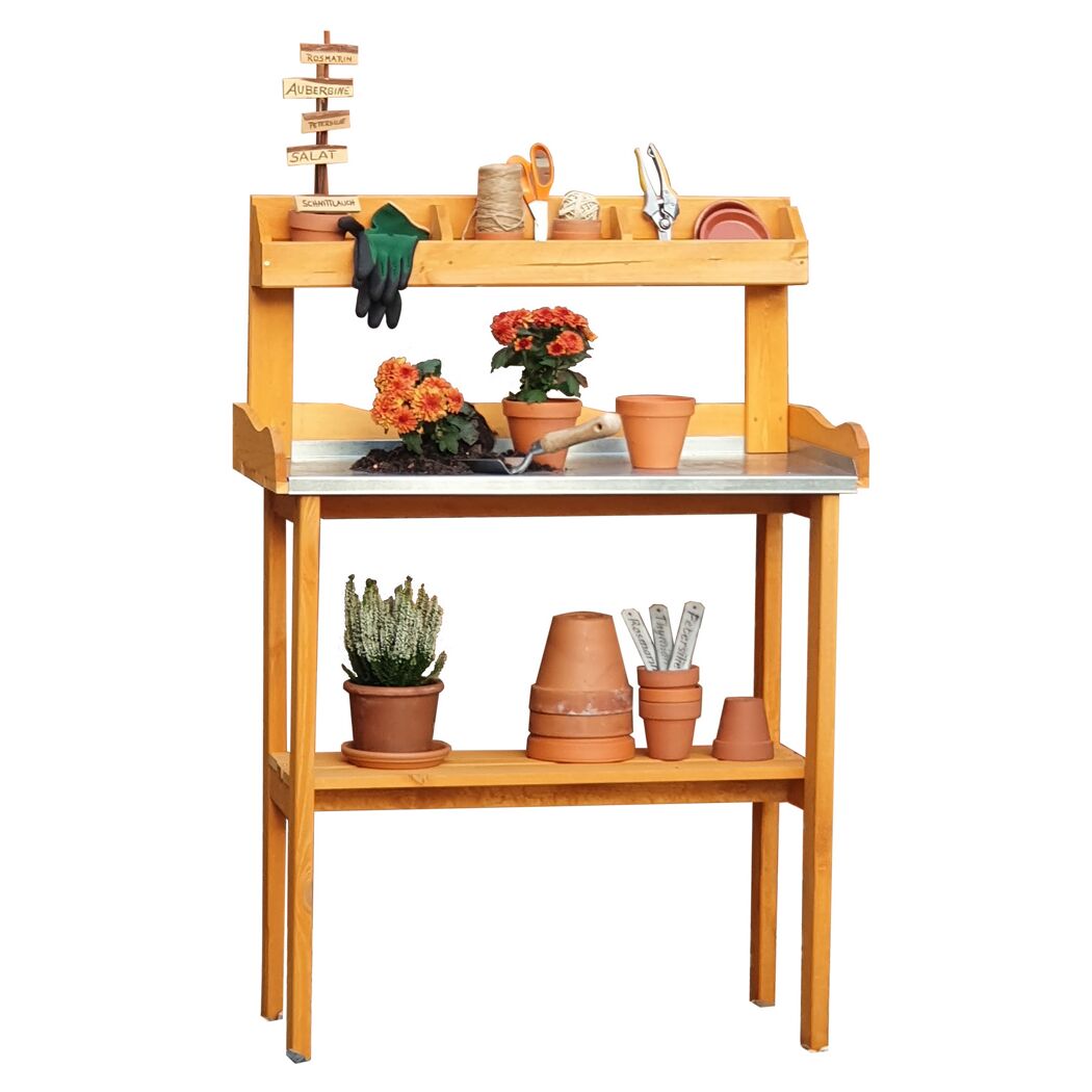 Pflanztisch mit Ablage honigbraun 86.5 x 40.5 x 12 cm