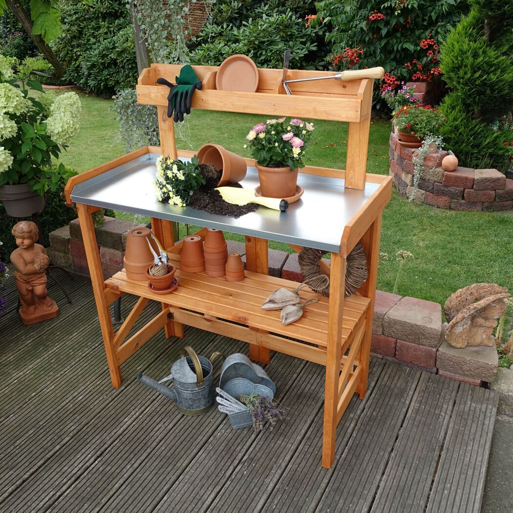 Pflanztisch mit Ablage klappbar honigbraun 99 x 47.5 x 19.5 cm