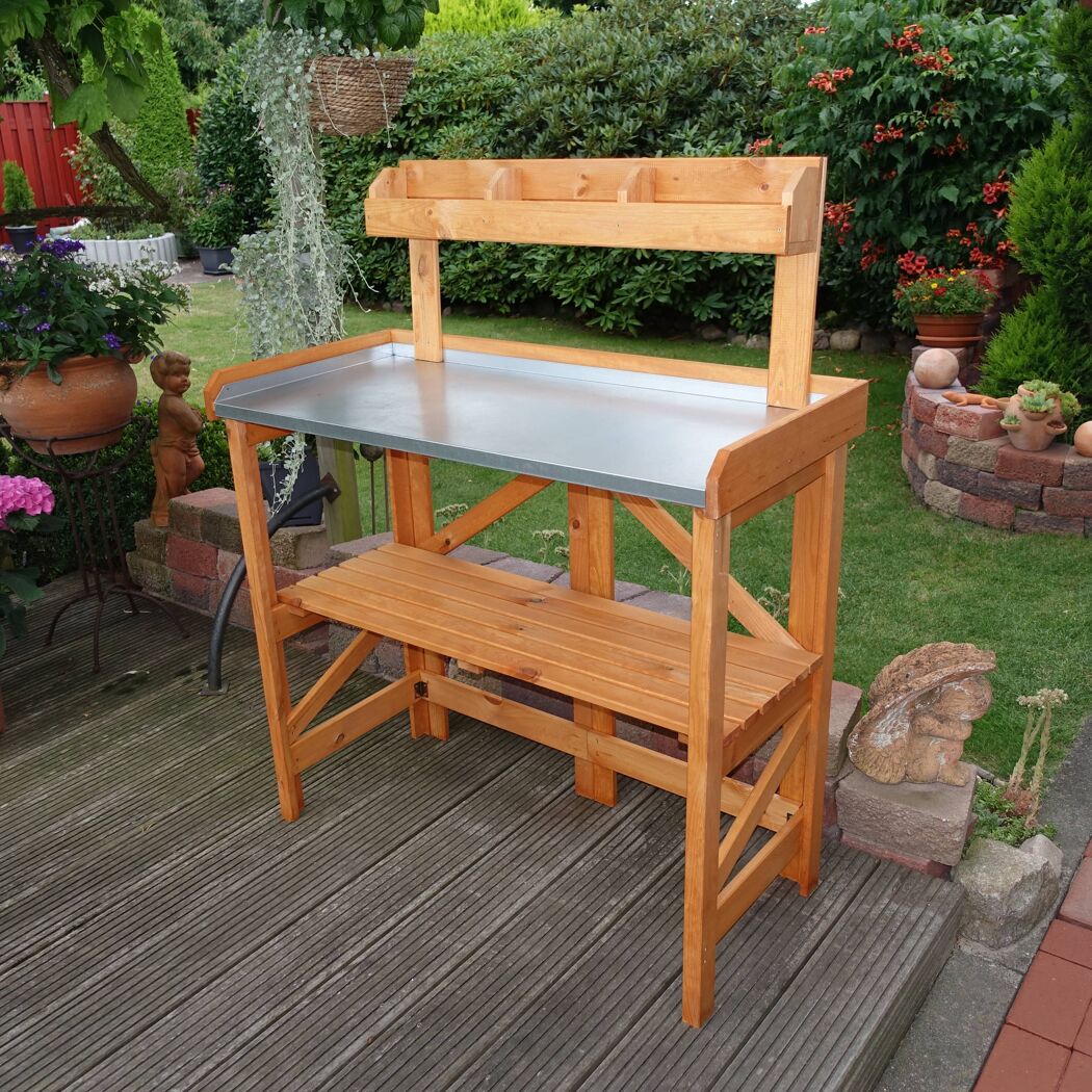 Pflanztisch mit Ablage klappbar honigbraun 99 x 47.5 x 19.5 cm