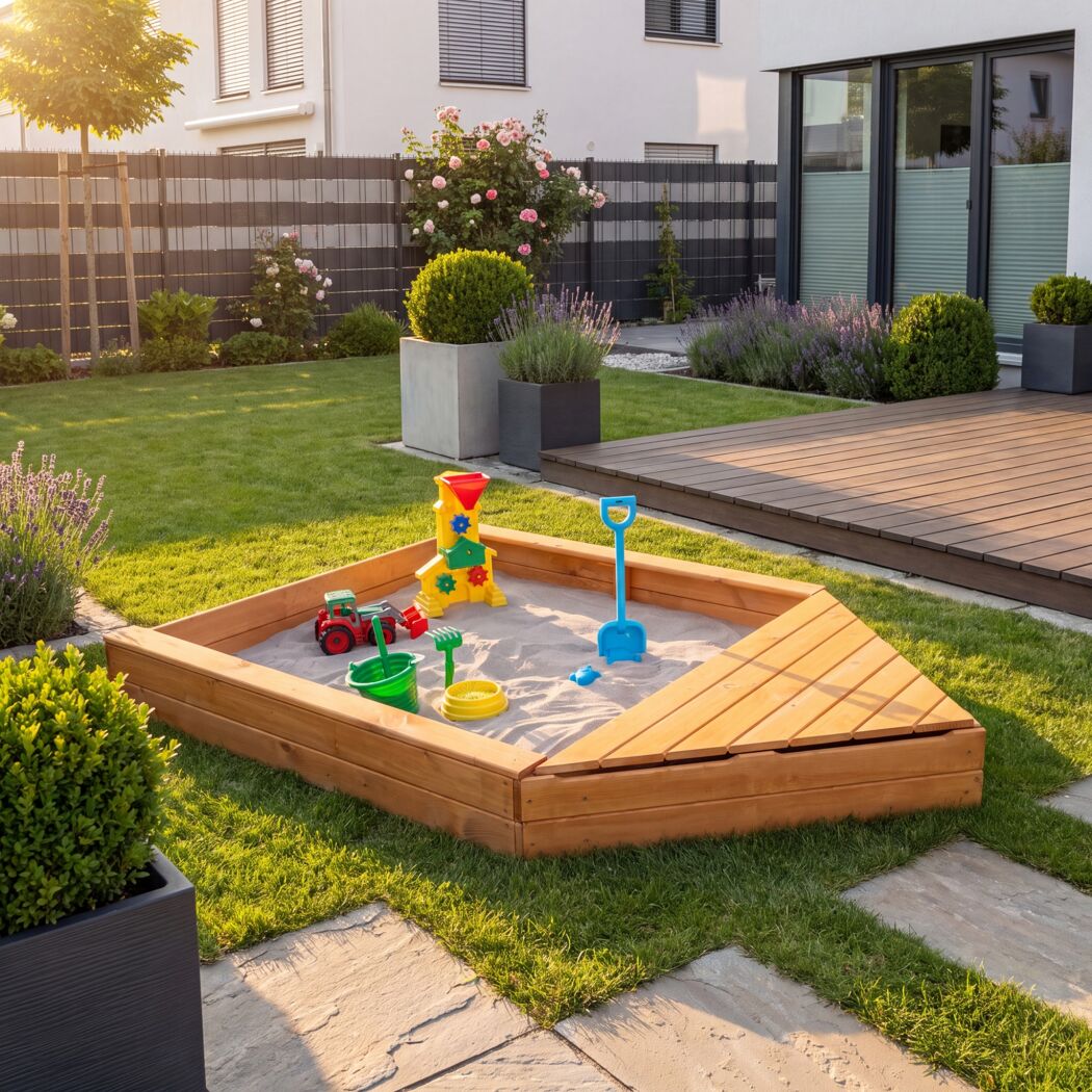 Sandkasten 'Multi' mit Bugbox Holz honigbraun 140 x 22 x 260 cm