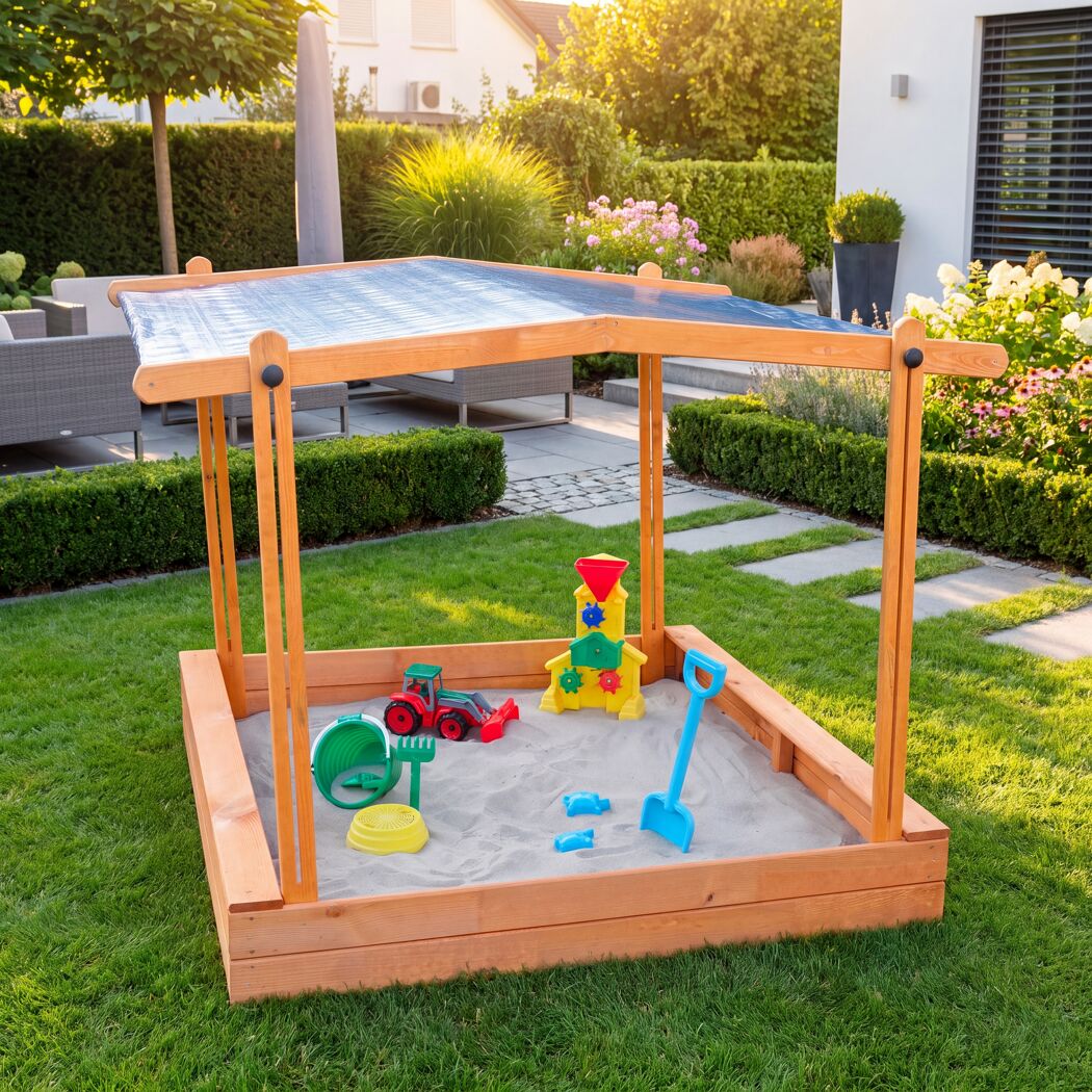 Sandkasten 'Multi' mit Dach Holz honigbraun 140 x 131 x 140 cm