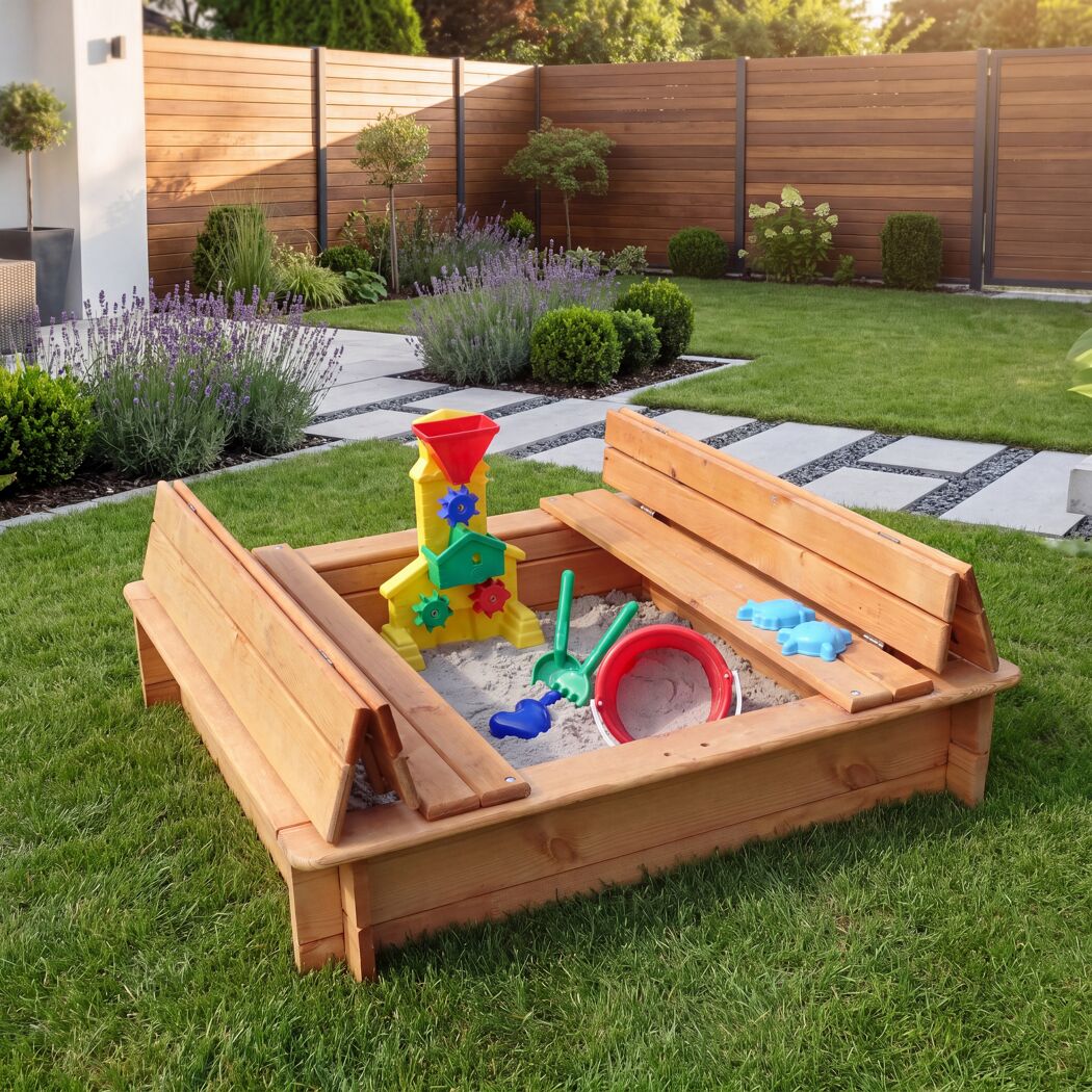Sandkasten 'Donald' mit klappbarer Abdeckung Holz honigbraun 100 x 24 x 100 cm