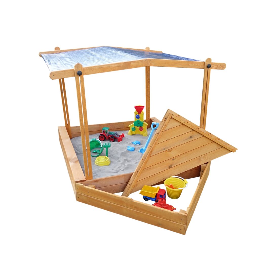 Sandkasten 'Multi' mit Bugbox und Sonnendach Holz honigbraun 140 x 131 x 260 cm