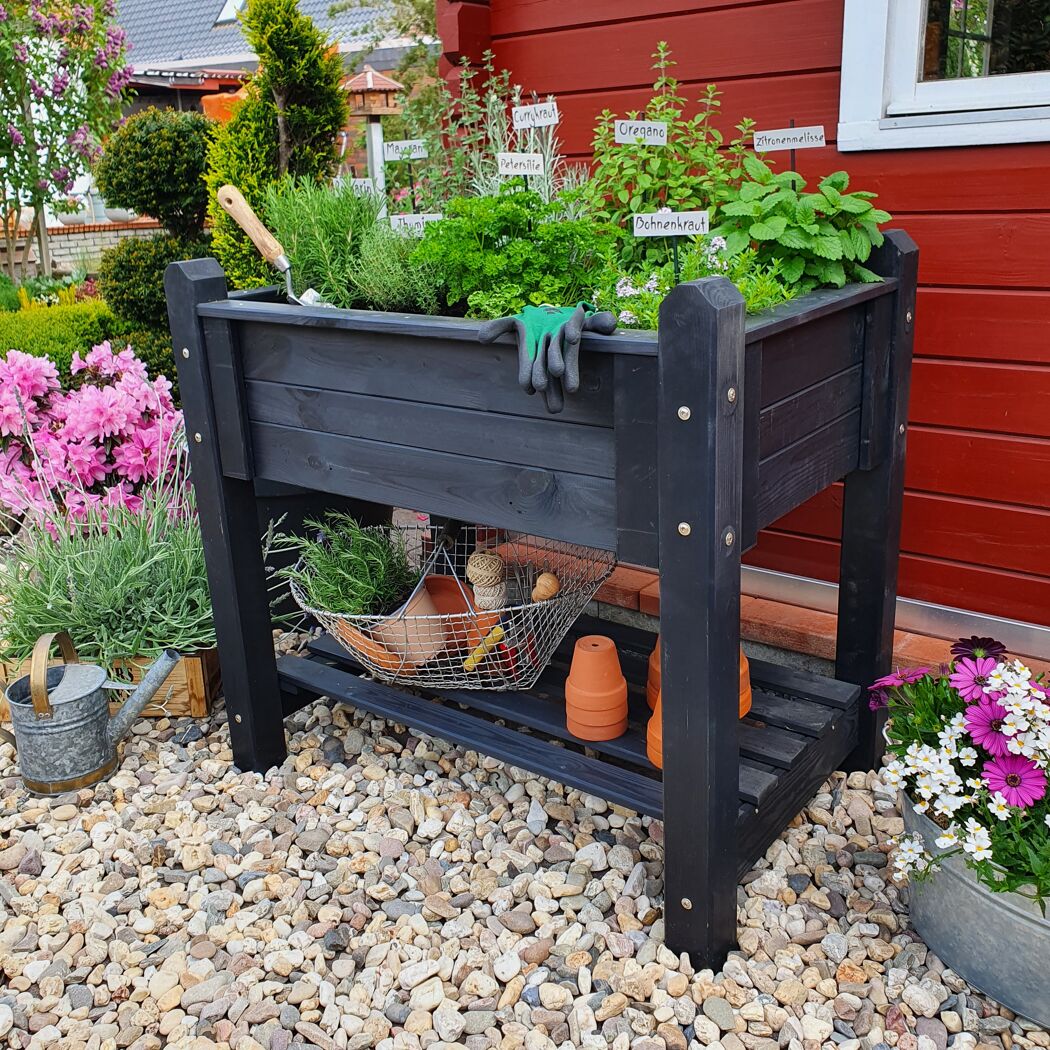 Kräuterbeet anthrazit Kiefernholz 90 x 60 x 84,5 cm