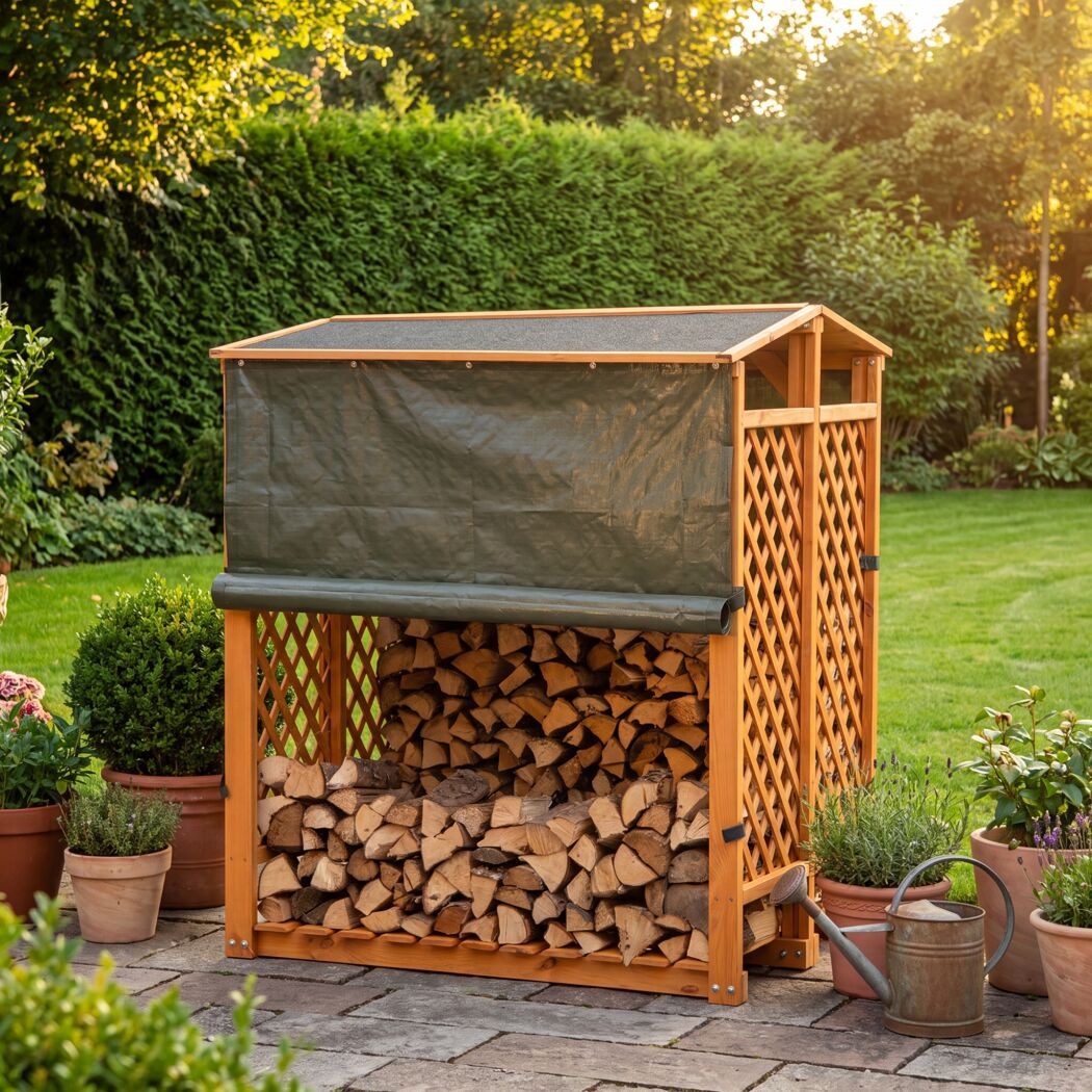 Kaminholzlager Holz honigbraun 120 x 148 x 118 cm
