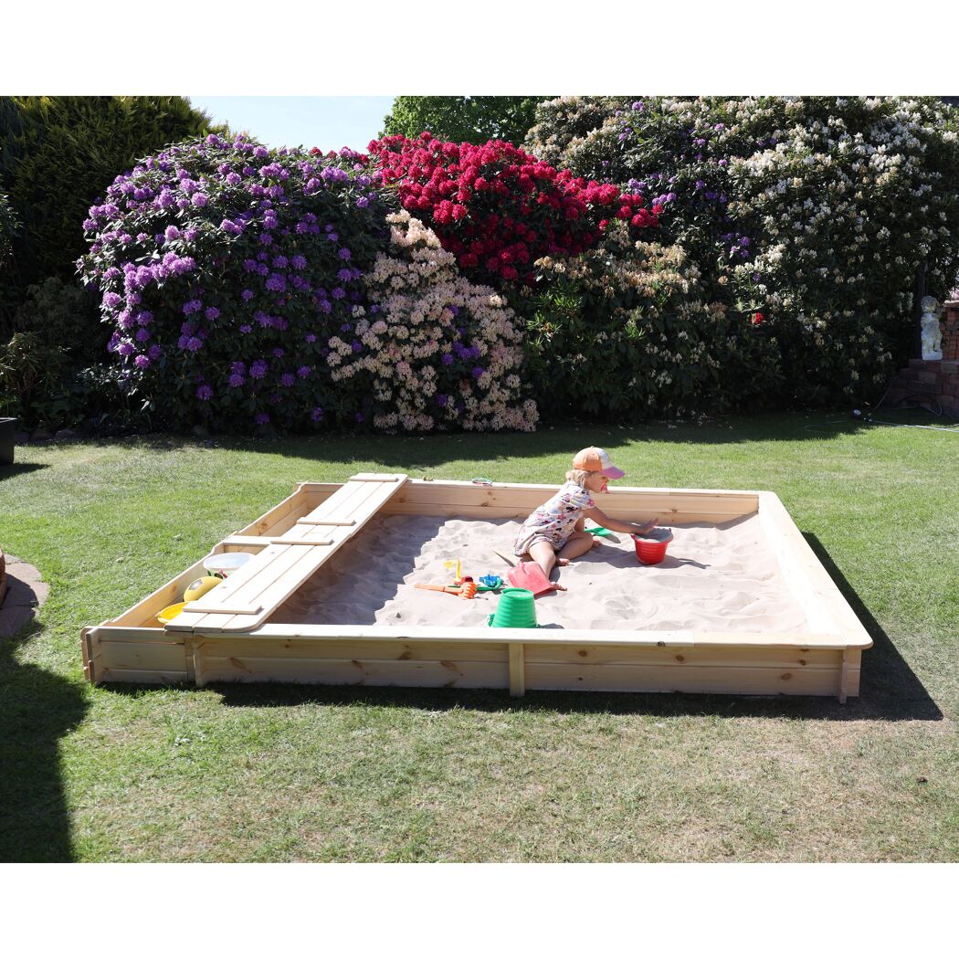 Sandkasten 'Yanick' mit Sitz- und Staukasten Holz natur 248 x 21 x 225 cm