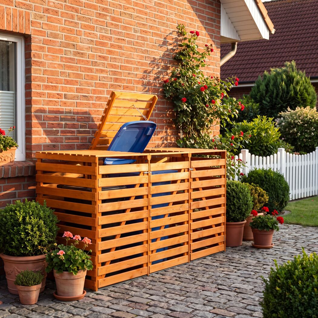 Mülltonnenbox 'Vario V' für 3 Abfalltonnen 219 x 122 x 92 cm honigbraun